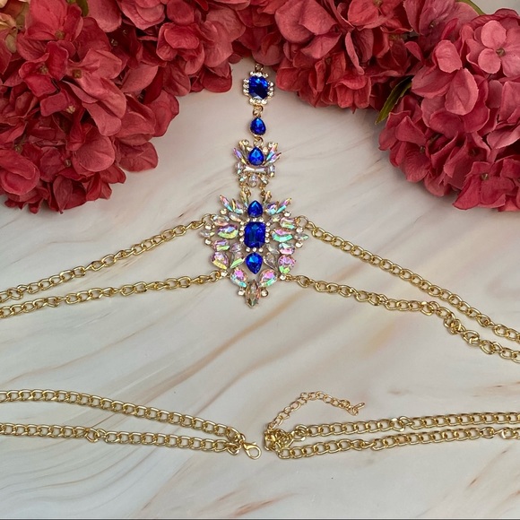 Boho Long Crystal Rhinestone Body Necklace Harness - Picture 12 of 16